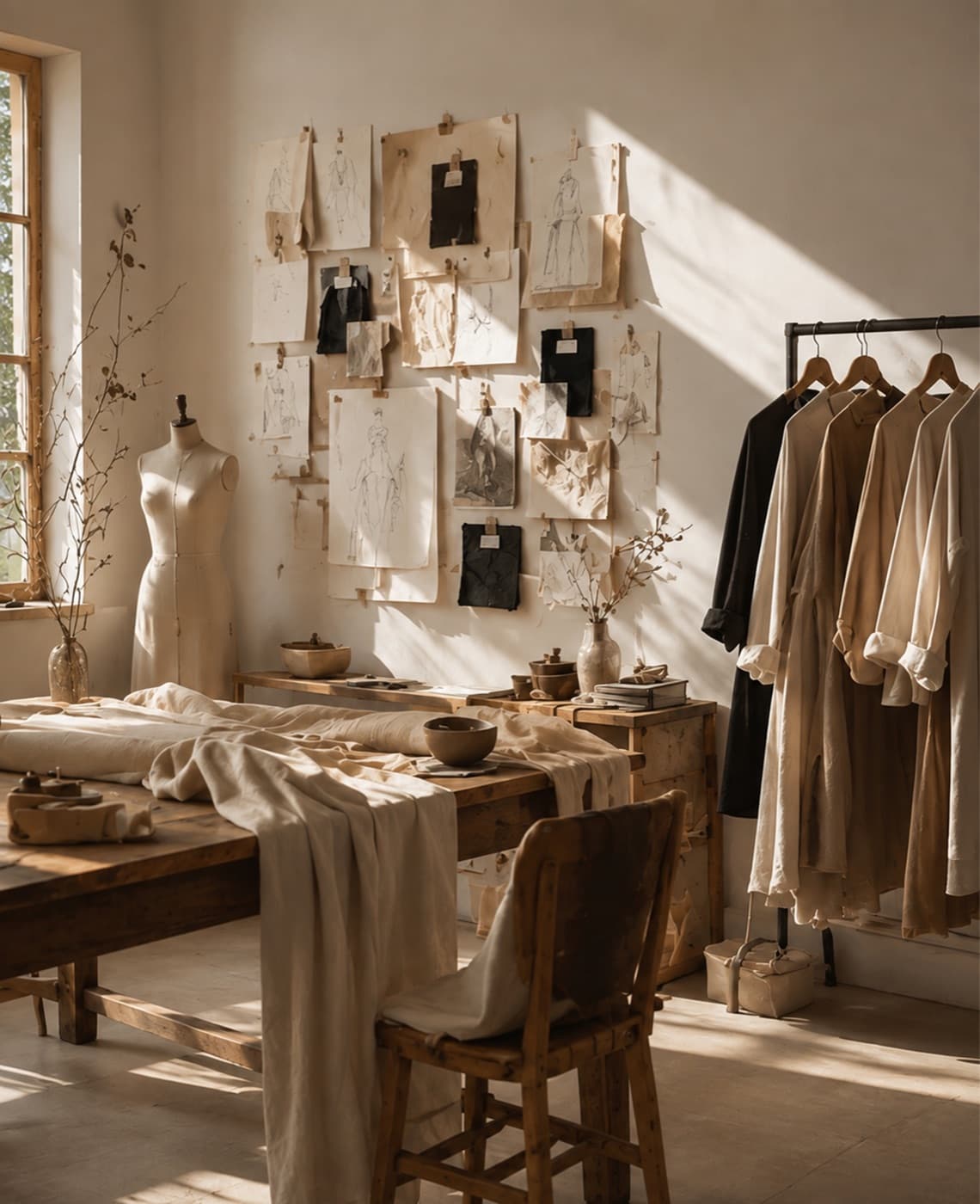 Sketch studio with mannequin and design wall